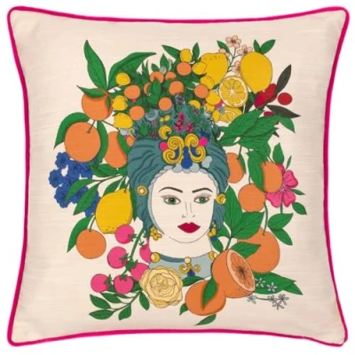 Image of furn. Taormina Floral Piped Cushion Cover, Magenta