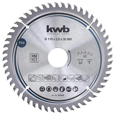 Image of kwb 585468 Joiner&#039;s circular saw blade, wood/hardwood, 170 x 30 mm cuts, high number, 52 teeth Z 52, precision blade fine,