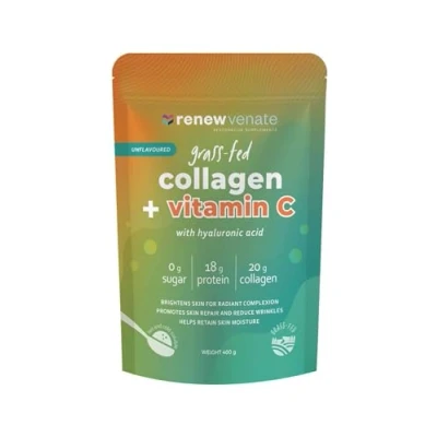 Image of RenewVenate Grassfed Collagen with Vitamin C and Hyaluronic Acid Premium Hydrolyzed Peptides for Radiant Skin, Hair, Nails &amp; Joint Health Non GMO, Gluten Free, Keto Friendly 400g