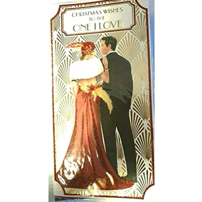 Image of Art Deco One I Love Glittered Christmas Card Husband, Wife