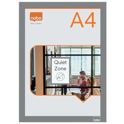 Image of Nobo Self adhesive Magnetic Poster Frame A4, Display Frame, Pack of 2, A4 Frames for Posters, Signs and Information, Silver, 1915696
