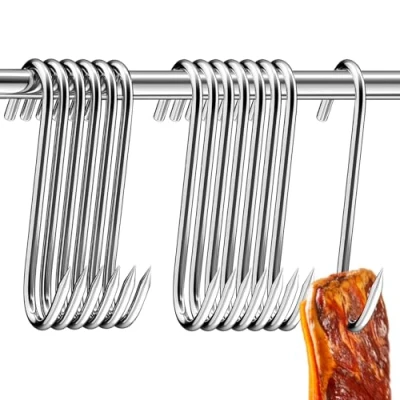 Image of NEUSID Meat Hooks, 20 PCS S Shaped Smoking Hooks Stainless Steel Butcher&#039;s Hook 15cm Premium Metal Heavy Duty Hanging Rack for Bacon Hams Roast Duck Cooking BBQ