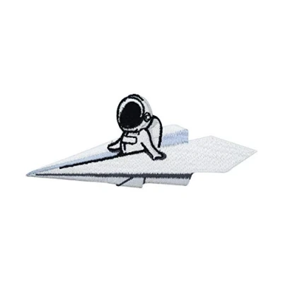Image of Astronaut on Paper Airplane Iron Patch Funny Space Patches, UFO Patch, NASA Embroidery Alien ironable Badges Finally Home