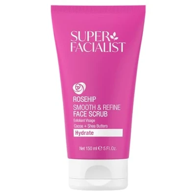 Image of Super Facialist Rosehip Hydrate, Brighten &amp; Refine Face Scrub Delicate Cleanser Exfoliator with Shea Butter Cucumber Oil for Sensitive Skin, Gentle Care, Vegan Friendly, 150ml