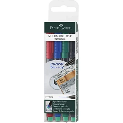 Image of Faber Castell Multimark Permanent F 151304 Assorted Marker Pens Pack of 4