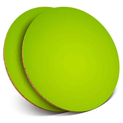 Image of 2 x Round Coasters Lime Green Colour Fade Cork Backed Home Kitchen Accessory Tea Coffee Mug Mat #14805