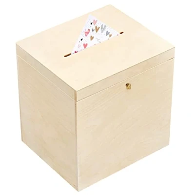 Image of Creative Deco Lockable Wooden Wedding Card Box 29 x 25 30 cm Unpainted Plain Storage with Lid Wood Keepsake Memory Trinket Chest for Post Easter Gift Birthdays Arts &amp; Crafts