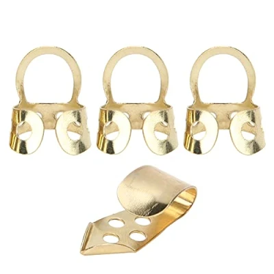 Image of Eujgoov Guitar Finger Picks 3Pcs Index and 1Pc Thumb Pick Adjustable Hollow for Banjo Guitar(Gold)