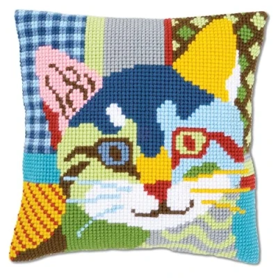 Image of Vervaco Cross Stitch Cushion Kit Modern Cat, Cotton, Multicoloured, 40 x 0,3 cm