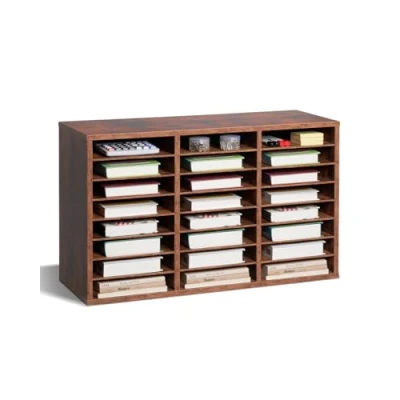 Image of VEVOR Literature Organizer, 24 Compartments Office Mailbox with Removable Shelves, Wooden Sorter Particle Board Home Classroom Storage, File for Documents, Papers, Dark Brown