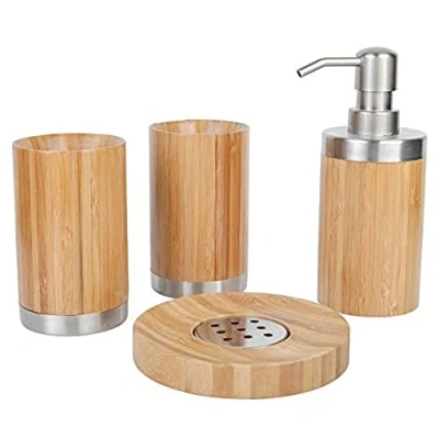 Image of axentia Bath Set, Stainless Steel Bamboo, Wood Colour/Silver, ca. 10 x 23 19 cm