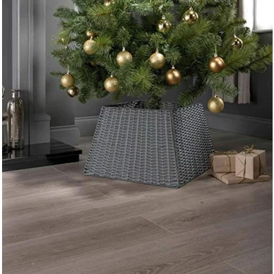 Image of Wonderland® Christmas Tree Rattan Wicker Skirt Stand Base Basket In Grey Decor Xmas