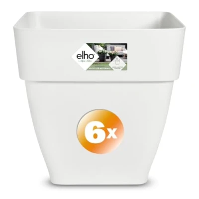Image of Gardebruk® 6x Vibia Campana Square Flower Pots Sustainable Recycled Plastic Planter Box Plant Pot Frostproof Suitable for Indoor or Outdoor Use 29x30cm White