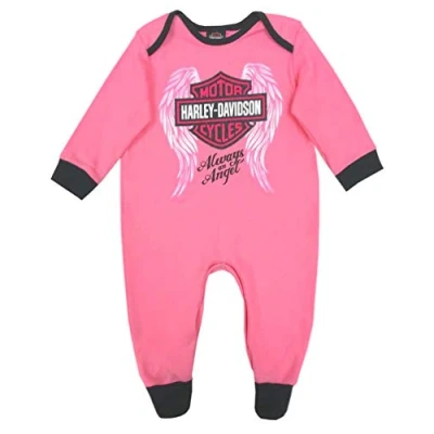 Image of HARLEY DAVIDSON Baby Girls&#039; Glittery Interlock Footed Coveralls, Pink 3000913 9 12 Months