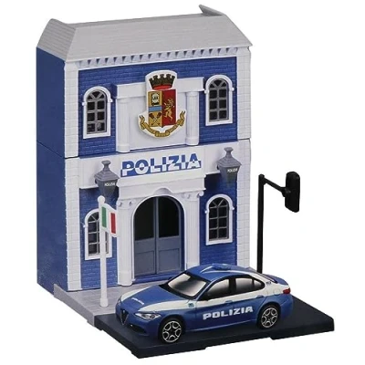 Image of Bburago B18 31502 Street FIRE Poice Station Playset with Land Rover Freelander 2 Die Cast Car 1:43 Scale City Toy Play Set, Police, S