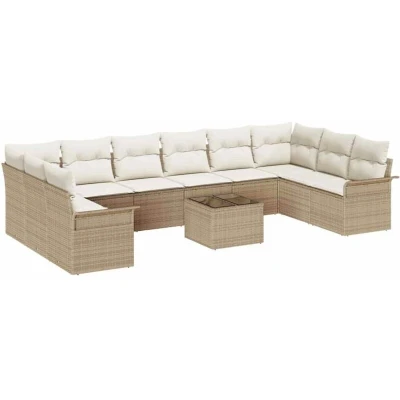 Image of vidaXL 11 Piece Garden Sofa Set with Cushions Brown Poly Rattan