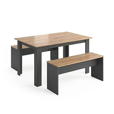 Image of Vicco Dining table set Sentio, Anthracite/Gold power oak, 90 x 140 cm with 2 benches