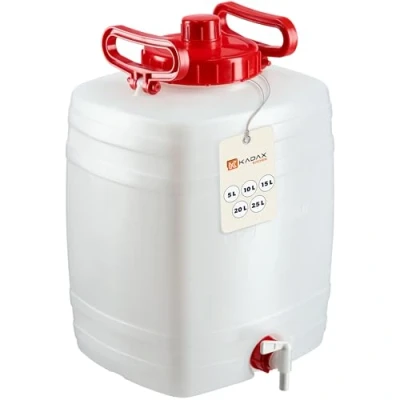 Image of KADAX Water Canister, Plastic Dispenser with Tap and Vent, Camping Container Airtight Cap, Carrier Handles (20 L)