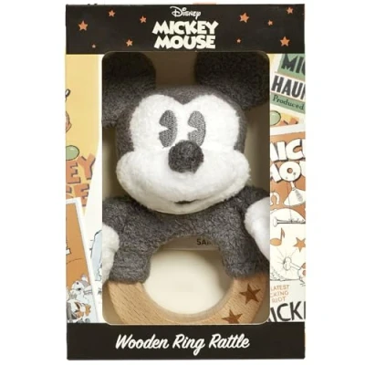 Image of Rainbow Designs Official Disney Mickey Mouse Memories Wooden Ring Rattle Sensory Toy for Babies