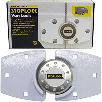 Image of Stoplock WHITE High Security Anti Theft Van Rear Or Side Door Home Garage Shed Lock Hasp Padlock