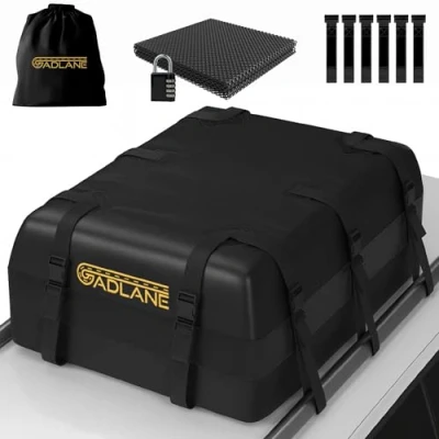 Image of GADLANE Car Roof Bag 20 Cubic Feet Waterproof Box For Cars with/without Rack, Anti Slip Mat, 6 Sturdy Door Hooks, Combination Lock, Storage Bag, Durable 820D Material Travel (Black)