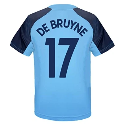 Image of Manchester City FC Boys De Bruyne 17 Poly Kit T Shirt Sky Blue 8 9 Years
