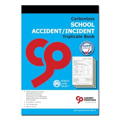 Image of Cherry Carbonless NCR School Accident/Incident Triplicate Book A5 50 Sets