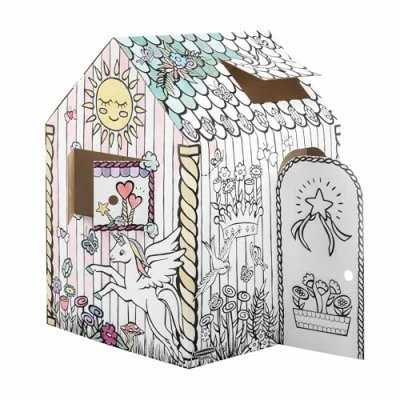 Image of BANKERS BOX at Play Unicorn House Cardboard Playhouse for Children Craft Colouring 100% Recyclable FSC Certified White