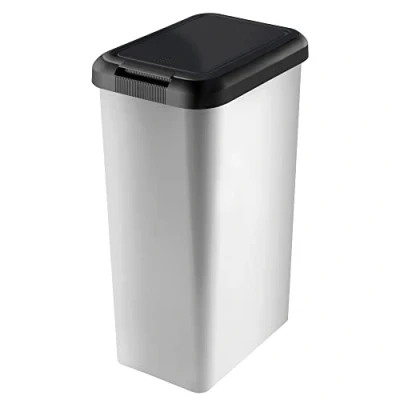 Image of Tontarelli 45L Moda Swing &amp; Lift Silver Bin Metal Effect 2 in 1 Unique Lid