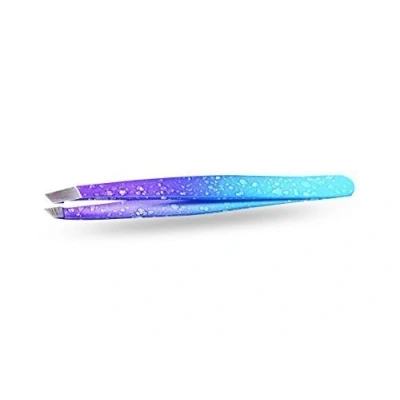 Image of Professional Eyebrow Tweezers, Slanted, Hair Removal Tweezers Slant Tip Stainless Steel (Blue with Purple)