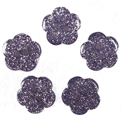 Image of Colour Glitter Flower Shape Buttons 10mm Pack of 5 (Lilac)