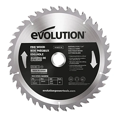 Image of Evolution Power Tools FW255TCT 60 Fine Finish Wood Cutting TCT Tungsten Carbide Saw Blade, For Mitre &amp; Table Saws, Smooth Fast Cuts In Sheet, Ply Hardwood, Clean, Splinter Free Cut, Teeth, 255mm