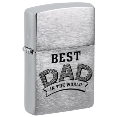 Image of Zippo Windproof Lighter Best Dad Design Brushed Chrome Refillable for Lifetime Use Gift Box Metal Construction Made in USA, One Size