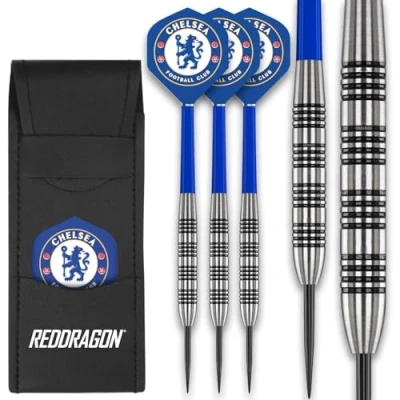 Image of FOCO Officially Licensed Chelsea FC Flights with Red Dragon 24 Gram Tungsten Darts Set