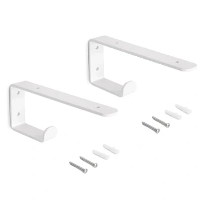Image of Emuca Pair of Straight Wood Shelf Supports with Integrated Hanger, Steel, White Painted