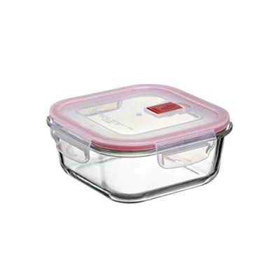 Image of TATAY Glass Food Storage, Airtight, 0.8L of Capacity, Clip Lid, BPA free, Suitable Microwave, Dishwasher, Oven &amp; Freezer. Red. Measures: 16.4 x 6.9 cm