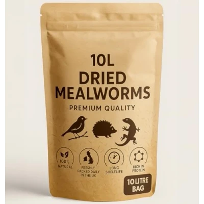 Image of UKGROW Dried Mealworms, 10L Clear Bag, Natural High Protein Feed for Birds, Reptiles, Fish