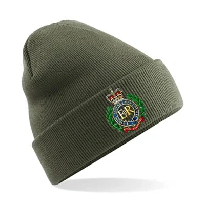 Image of PSave Royal Engineers Insignia Mens Premium Embroidered Beanie Hat, Bob Hat British Army Military (Military Green)