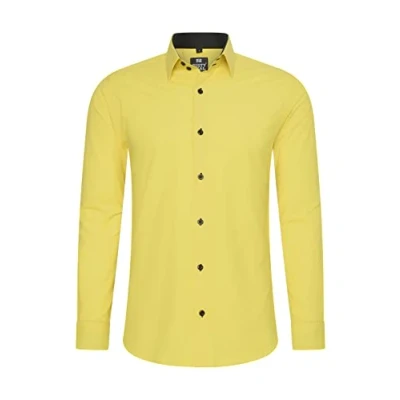 Image of Rusty Neal Men&#039;s Shirt Premium Slim Fit Long Sleeve Stretch Contrast Business Shirts Casual Yellow M
