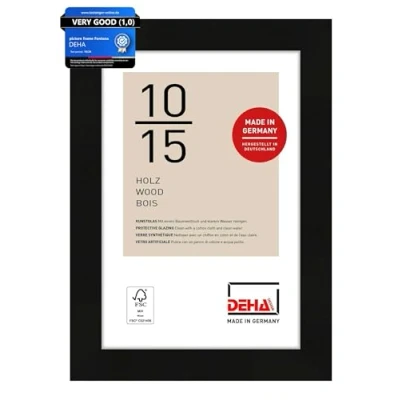 Image of DEHA Design Fontana Photo Frame 4x6, Wooden Picture 10x15cm, Black with Protective Acrylic Glazing and Push Turn Clips