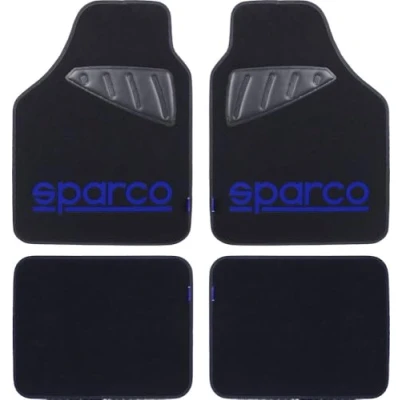 Image of SPARCO set 4 pieces carpets Universal with scuff left/right Logo Blue black carpet