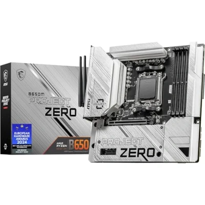 Image of MSI B650M PROJECT ZERO Motherboard, Back connect Micro ATX Supports AMD Ryzen 9000 CPUs, AM5 Direct 10+2 VRM Power Design, DDR5 Memory Boost 6400+MHz/OC, 1 x PCIe 4.0 x16, 2 M.2 Gen4, Wi Fi 6E