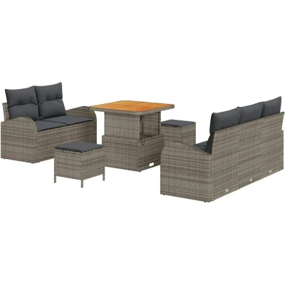 Image of vidaXL 8 Piece Garden Sofa Set with Cushions Grey Poly Rattan Acacia