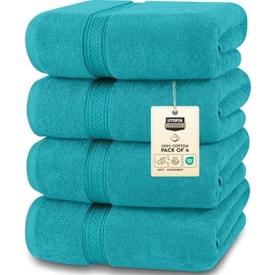 Image of Utopia Towels 4 Piece Bath Set (69 x 137 CM) Premium 100% Ring Spun Cotton Quick Dry, Highly Absorbent, Soft Feel Towels, Perfect for Daily Use (Turquoise)