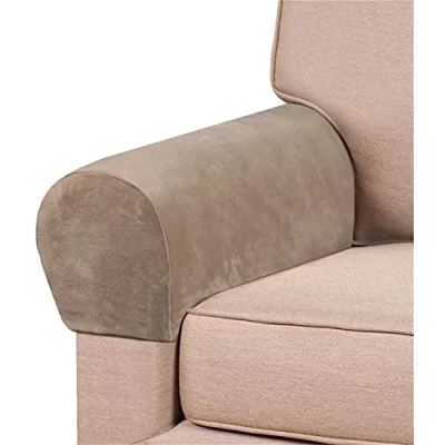 Image of LINGKY Thick Velvet Stretch Armrest Covers for Chairs and Sofas Armchair Arms Couch Arm Sofa Non Slip (Taupe,Set of 2)