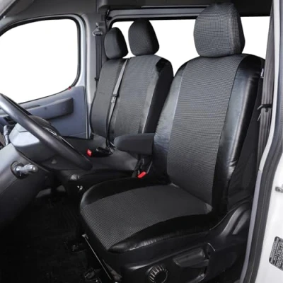 Image of TOYOUN Van Seat Covers Universal Fit Most Vans Trucks Lorry Front Single &amp; Double Car Set Faux Leather Air bag Compatible Protector,Gray