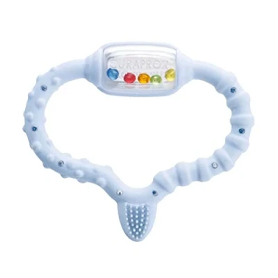 Image of Curaprox Teething Ring for Babies Blue, Baby with Rattle, Learning Toothbrush, Babies, BPA Free, 1 Piece
