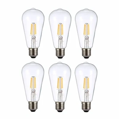 Image of TEKLED® ST64 Filament Vintage LED Bulbs E27 Edison Screw Energy Saving 4W Light Bulb 40W Equivalent NONDIMMABLE Clear 2700K 470LM 6 Pack Warm White