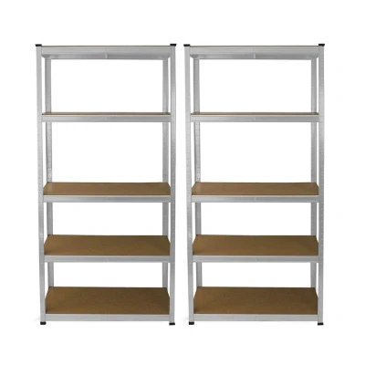 Image of 2 Garage Shelving Units 5 Tier Racking Storage Warehouse Bays Industrial Heavy Duty Boltless Steel Shelves