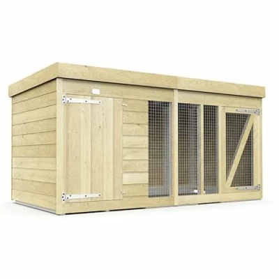 Image of Buttercup Farm 8ft x 4ft Dog Kennel and Run Wood L127 W243 H127 cm